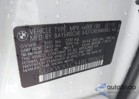 2011 BMW X3 xDrive28I z USA, uszkodzony, nr VIN 5UXWX5C54BL702624